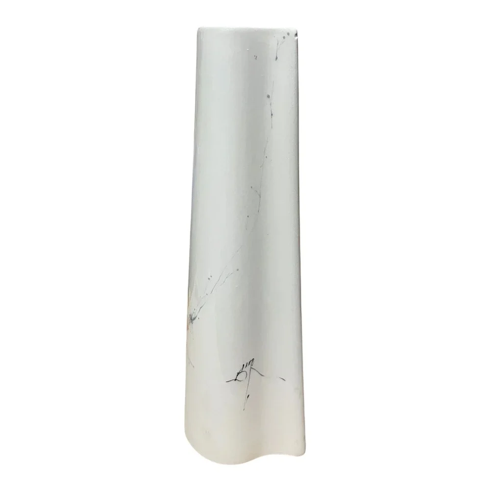 Baatz Ceramics USA Signed Original Bud Vase White‎ Floral Hand Painted 8.5 Inch